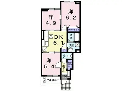 ア ピアチェーレI(3DK/1階)の間取り写真