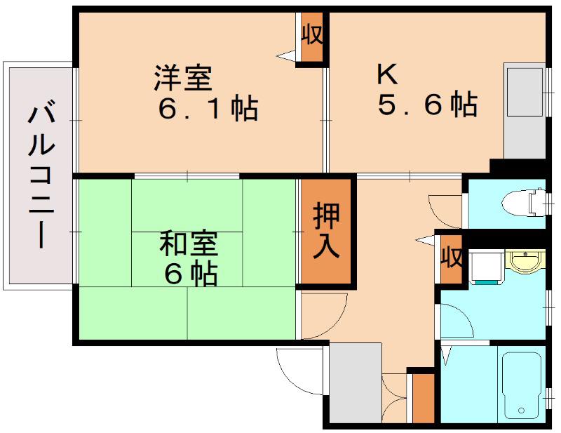 ヴィゲール古賀B(2K/2階)の間取り写真