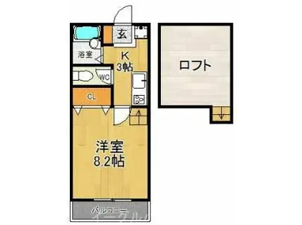 グルナディエII(1K/2階)の間取り写真