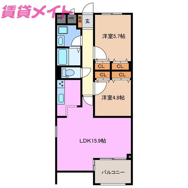 クオーレトラストI(2LDK/3階)の間取り写真