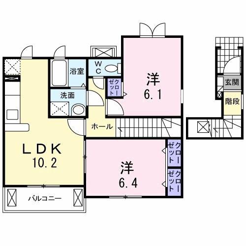 ハッピネスハウス B(2LDK/2階)の間取り写真