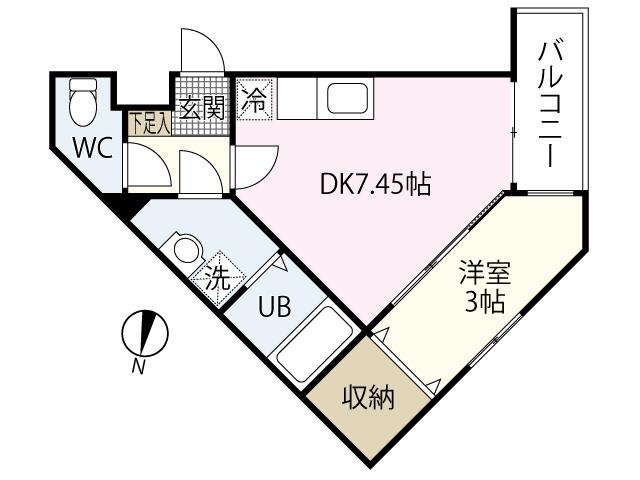 MOVE庚午北壱番館(1DK/1階)の間取り写真