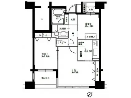 コスモ博多古門戸(2LDK/10階)の間取り写真