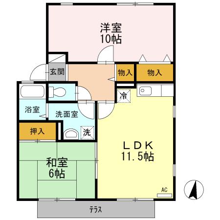ハイカムール弐番館(2LDK/1階)の間取り写真