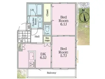 ヴィスタガーデン調布(2DK/1階)の間取り写真