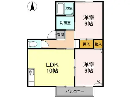クレストコート B(2LDK/2階)の間取り写真