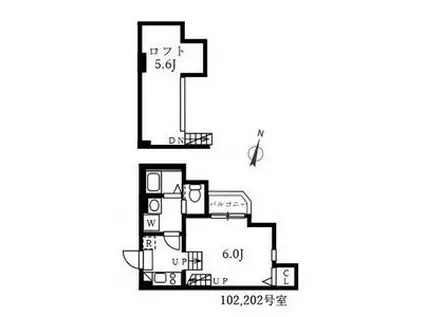 ハーモニーテラス切戸町(1K/2階)の間取り写真