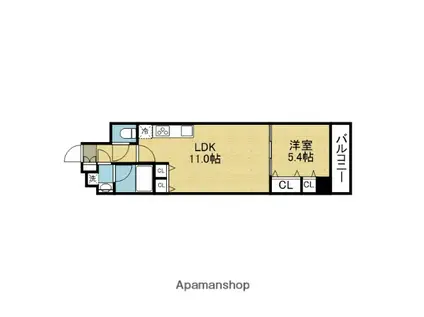 スプランディッド上本町ウエストII(1LDK/12階)の間取り写真