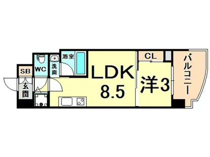 セレニテ神戸元町プリエ(1LDK/2階)の間取り写真