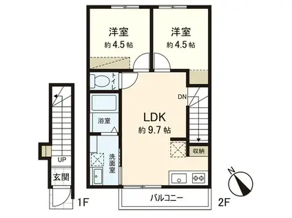 グリーンパーク南光台東(2LDK/2階)の間取り写真