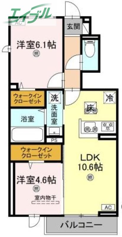フォーゲルセレーノ A棟(2LDK/1階)の間取り写真