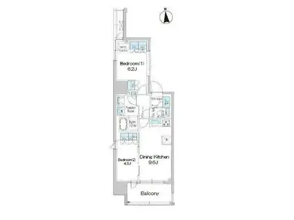 PARK AXIS新御徒町イースト(2DK/4階)の間取り写真