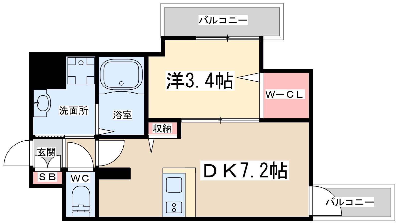 ユーズ七番館(1DK/2階)の間取り写真