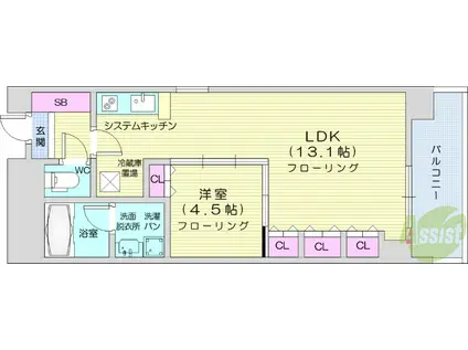 シュロスミーナ晩翠通(1LDK/2階)の間取り写真