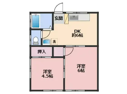 エーデルハイム(2DK/1階)の間取り写真