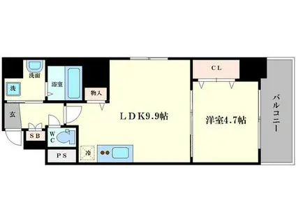 地下鉄御堂筋線 本町駅 徒歩10分 10階建 築7年(1LDK/4階)の間取り写真