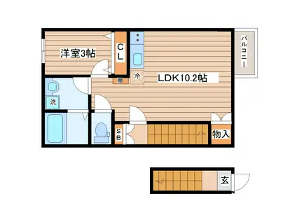 AIN MINAMISENDAI(1LDK/2階)の間取り写真