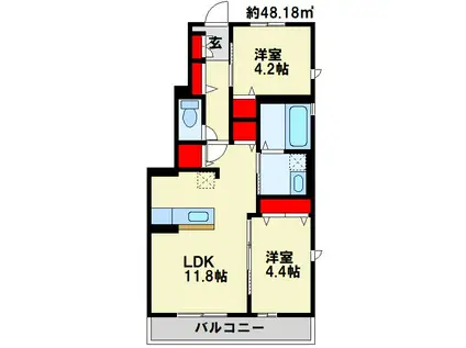 グローレ遠賀野 A棟(2LDK/1階)の間取り写真