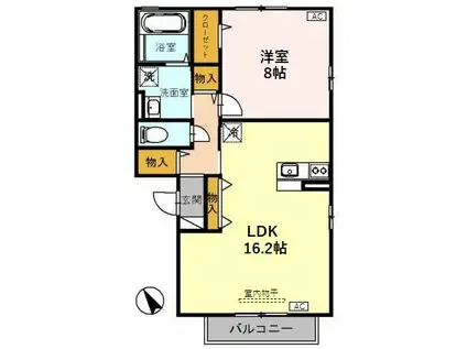 ロイヤルガーデンA棟(1LDK/2階)の間取り写真