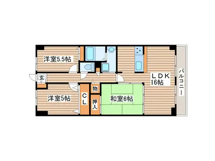 フラッツ富沢(3LDK/5階)の間取り写真