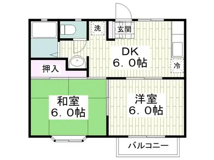 ベルシティ B(2DK/2階)の間取り写真