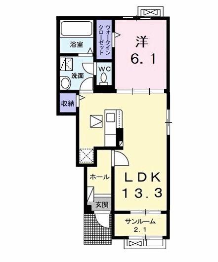 フォーカスII(1LDK/1階)の間取り写真