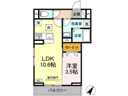 ディーレジデンス多治米東N(1LDK/1階)の間取り写真