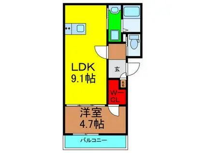 ジーメゾン枚方南中振(1LDK/3階)の間取り写真