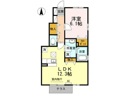 花水木B(1LDK/1階)の間取り写真