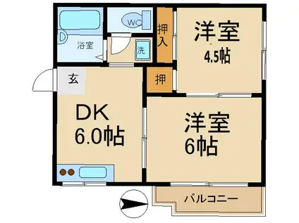 ハウステン(2DK/2階)の間取り写真