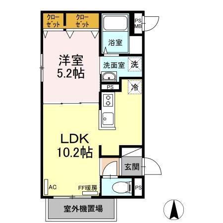 D-ROOM発寒南(1LDK/1階)の間取り写真