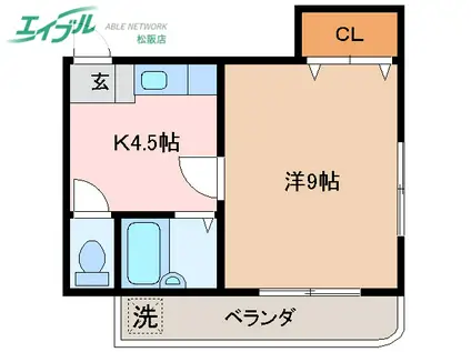 マンションほうれん草(1K/2階)の間取り写真
