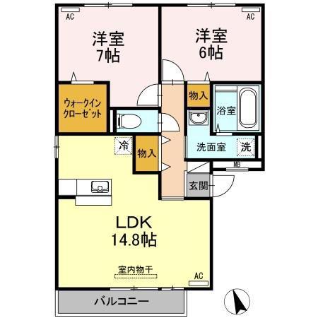セレーノ弐番館(2LDK/2階)の間取り写真