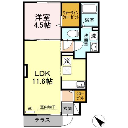 アゼリア福吉(1LDK/1階)の間取り写真