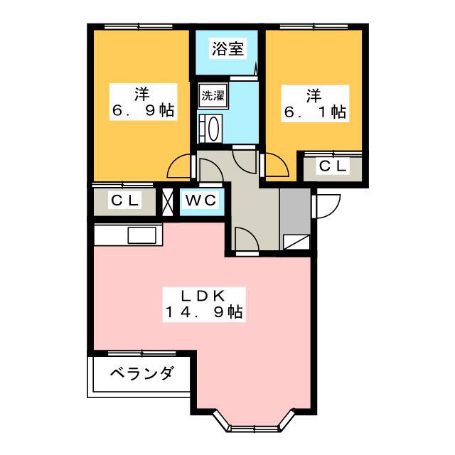 ハーモニーA(2LDK/1階)の間取り写真