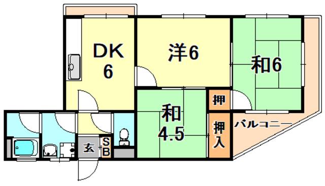 金盃第2ビル高羽荘(3DK/3階)の間取り写真
