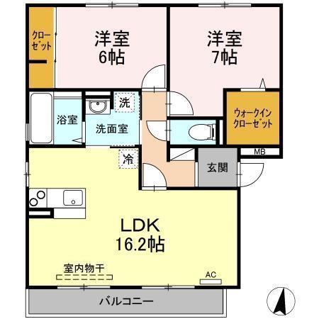 セジュール・リリー C(2LDK/1階)の間取り写真