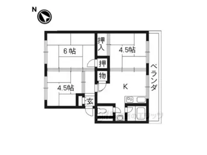 御殿山コーポB棟(3DK/2階)の間取り写真