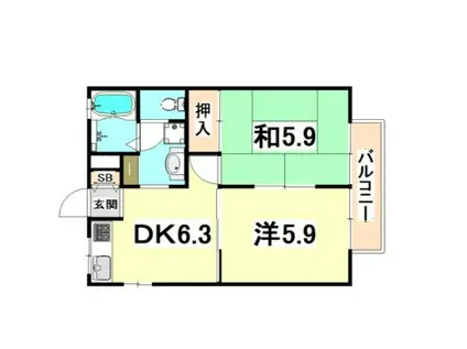 ばらハイツ(2DK/1階)の間取り写真