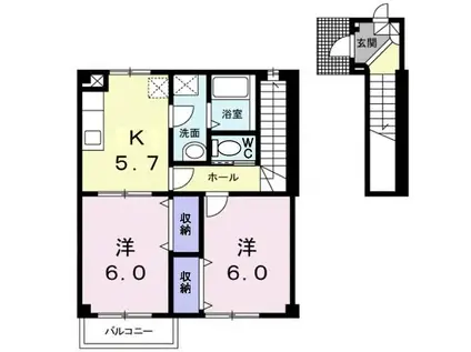 ニューシティシャルム2(2K/2階)の間取り写真
