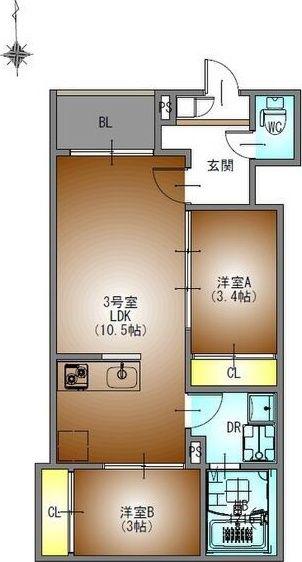 REGALEST岩塚(2LDK/1階)の間取り写真