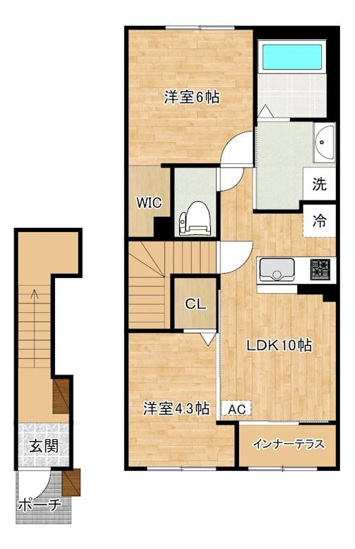 アジャート(2LDK/2階)の間取り写真
