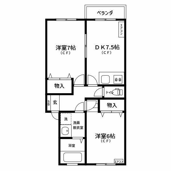 アトラン高山(2DK/1階)の間取り写真