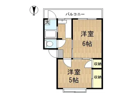 伊藤町1号棟(2K/1階)の間取り写真