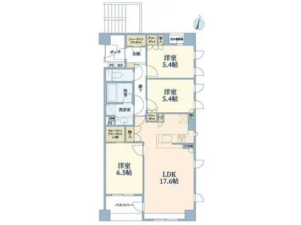 グレーシアハイム横浜台町(3LDK/4階)の間取り写真