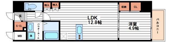 S-RESIDENCE大阪上本町(1LDK/14階)の間取り写真