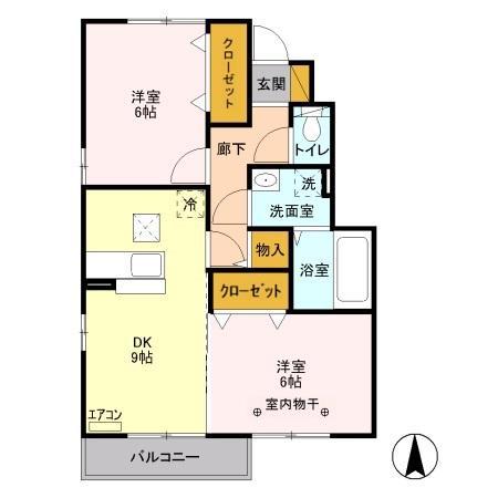ロザージュB 西水代(2DK/1階)の間取り写真