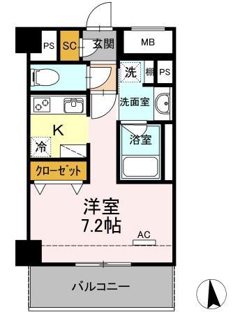 プランドール東岡崎(1K/4階)の間取り写真