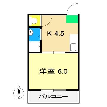 コーポフジ(1K/4階)の間取り写真