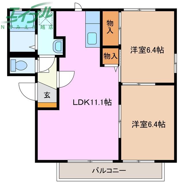 セスカC(2LDK/2階)の間取り写真